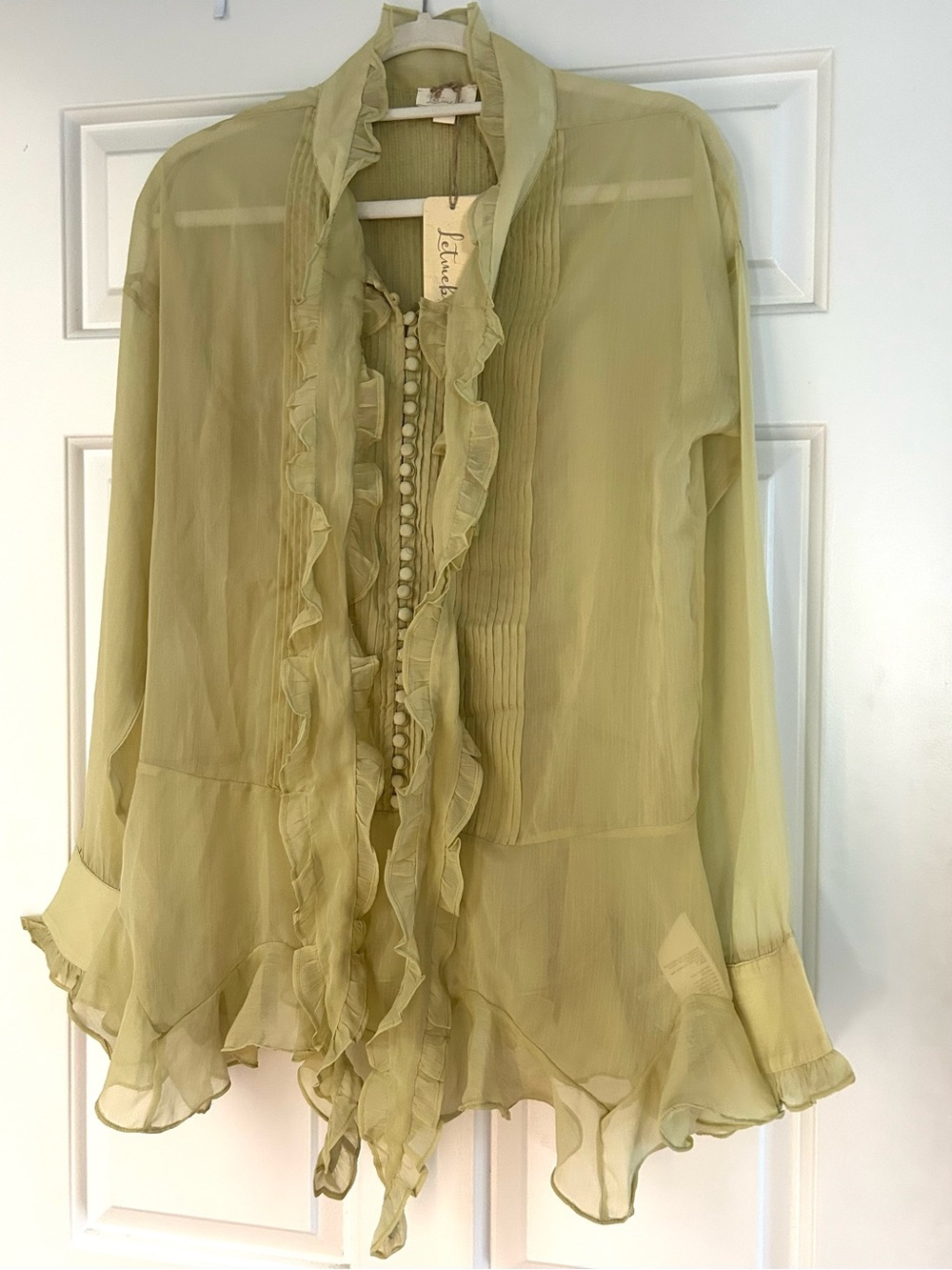 Anthropologie Letmebe Light Green Ruffled Blouse - Picture 9 of 9